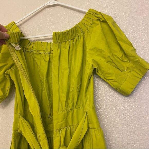 Eva Mendes lime green a line off the shoulder puff sleeve summer Dress boho L - Picture 6 of 15